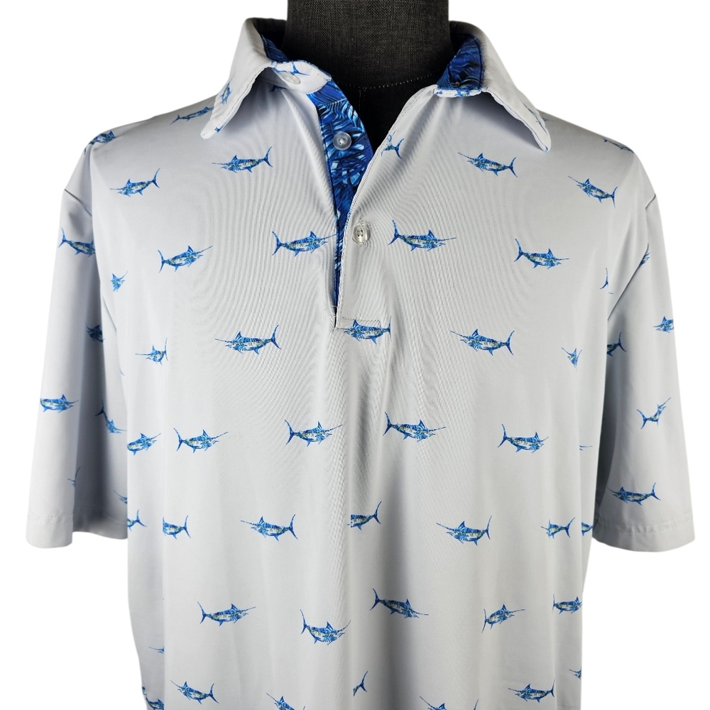 Scales Men's Poly Blend Patterned Golf Polo Casual Sport Size L